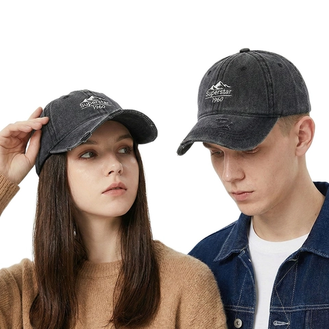 Baseball Cap Washed Cotton Mountain Letter Embroidered Distressed Vintage Retro Sun Protection Adjustable Outdoor Unisex