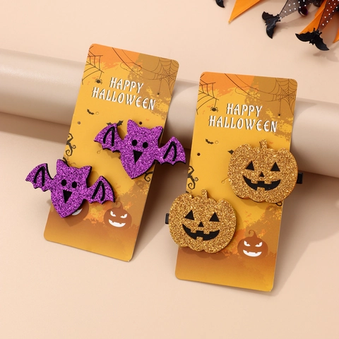 Halloween Hair Clips Glitter Felt Pumpkin Ghost Bat Spider Bow Party Accessories For Girls Kids Duckbill Hairpins Dark Style