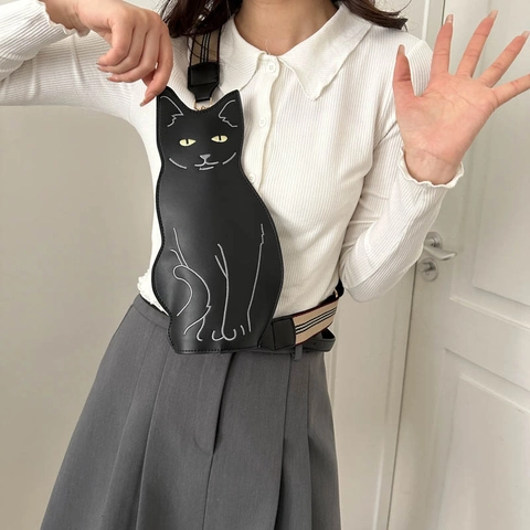 Borsa Tracolla Gatto Pelle PU Tracolla Righe Carino Animale Cartone Animato Borsa Petto Stile Harajuku Donne Ragazze