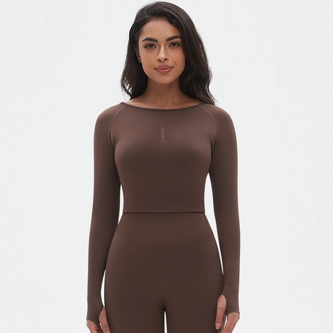 Dames Naadloos Gebreide Yoga Fitness Outfit Top Met Lange Mouwen En Duimgat En Leggings Met Hoge Taille Sportkleding