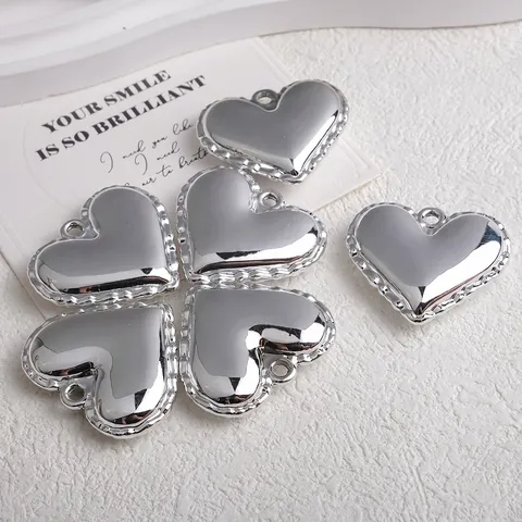 Dijes De Corazón Acrílico Galvanizado Color Plata Borde De Encaje Para Fabricación De Joyas Bricolaje Pulsera Collar Pendientes