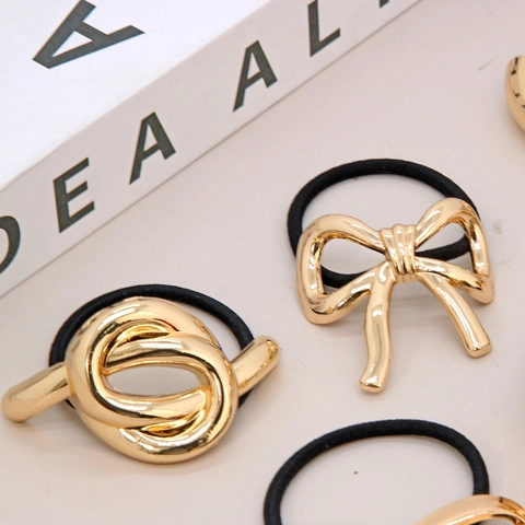 Geometric Alloy Metal Hair Ties Elastic Ponytail Holders Golden Bow Knot Heart Starfish Textured Hair Accessories Women