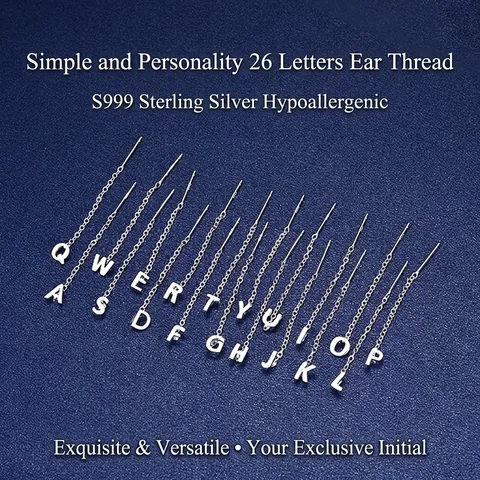 Orecchini a Fili in Argento Puro S999 Con Lettere dell'Alfabeto per Donna Catena Lunga Minimalista Gioielli Ipoallergenici