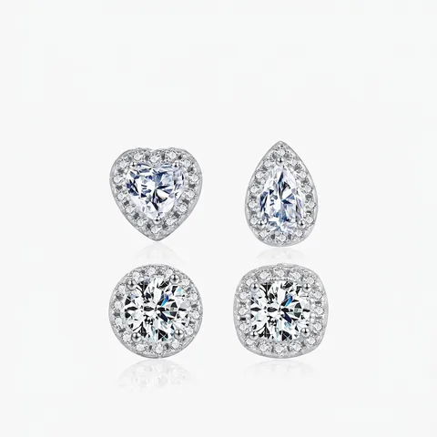 925 Sterling Silver Moissanite Stud Earrings D Color VVS1 Halo Design Heart Water Drop Round Square Chic Fine Jewelry For Women
