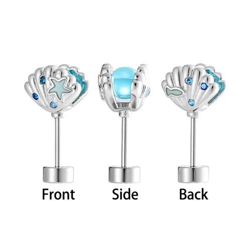 Shell Starfish Ear Cartilage Studs Ocean Theme Zircon Enamel Piercing Jewelry Screw Back