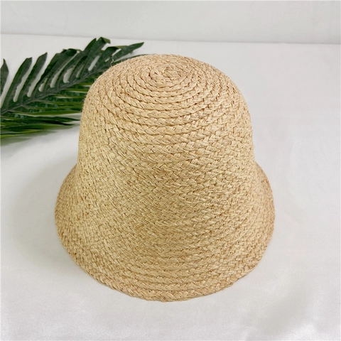 Hand Woven Raffia Bucket Hat Natural Straw Sun Protection Summer Beach Travel Simple Japanese Style For Women