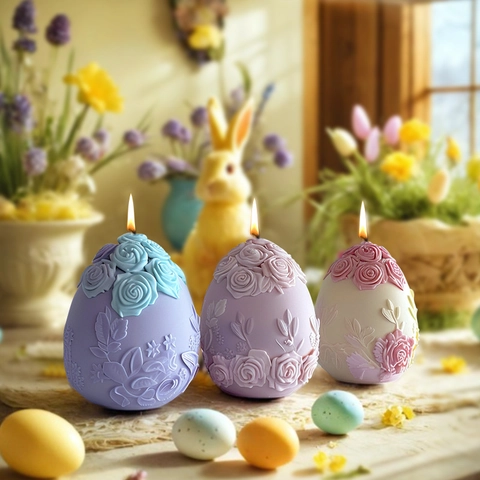 Easter Egg Silicone Mold Flower Relief Rose Design Candle Making DIY Craft Tool Flexible