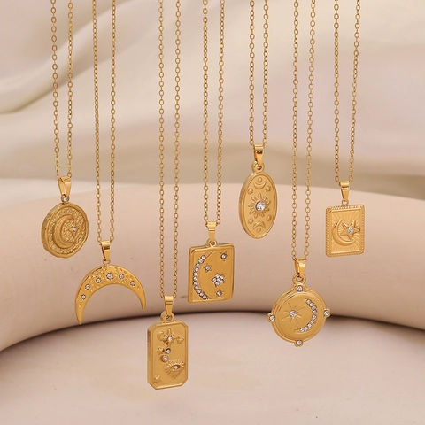 Hemelse Zon Maan Ster Hanger Ketting Roestvrij Staal Verguld Zirkoon Ingelegd Niche Minimalistische Sieraden Voor Dames