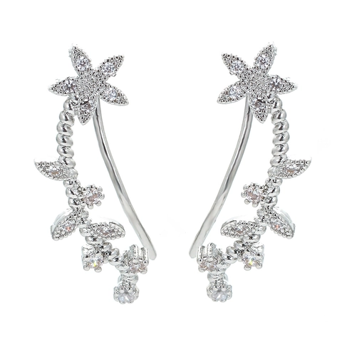 Koreanische Mode Blumenranke Ohrstecker Kupfer Mit Zirkonia Gold Silber Florale Geometrische Ohrringe Für Damen Schmuck Geschenk