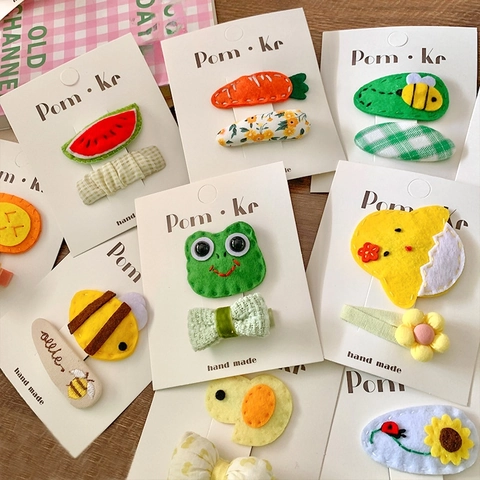 Cartoon Animal Fabric Hair Clips Handmade Cute Felt Embroidery Hairpins For Kids Girls Toddler Sweet Princess Accessory
