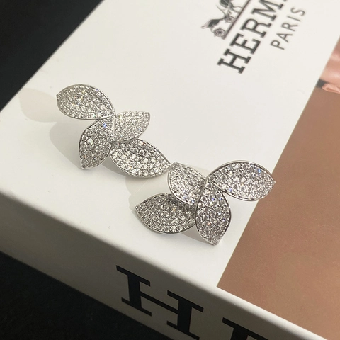 Elegante Blad Oorknopjes Micro Pave Stras Koper Met 925 Sterling Zilveren Oorstiften Sieraden Voor Dames