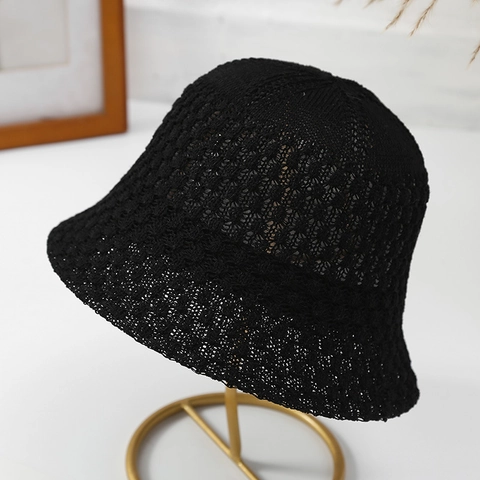 Bucket Hat Hollow Out Crochet Polyester Breathable Foldable Sun Protection Summer Beach Women Elegant Japanese Style