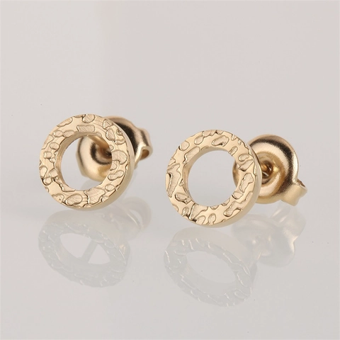 Pendientes De Botón Redondos De Acero Inoxidable Martillado Joyería Minimalista Geométrica Para Mujer
