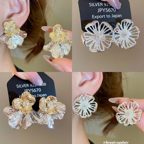 Holle Bloem Knopoorbellen Met 925 Sterling Zilveren Oorpijn Tweekleurig Koper Zirkoon Sieraden Voor Dames Elegant