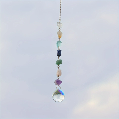 Crystal Suncatcher Hanging Ornament Natural Stones Chakra Prism Ball Rainbow Maker Window Garden Car Decor