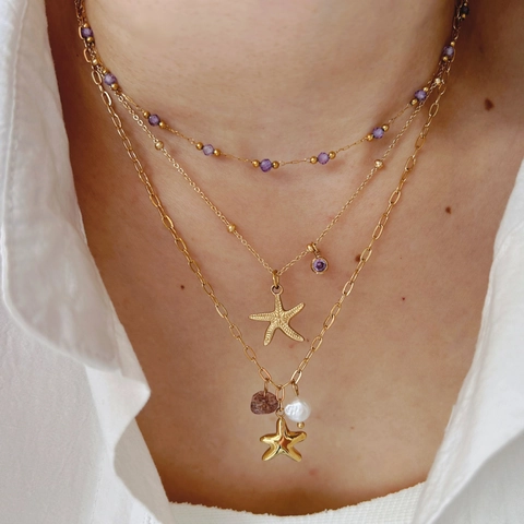 Ocean Style Stainless Steel Starfish Pendant Necklace For Women Artificial Pearl Rhinestone Clavicle Chain Jewelry