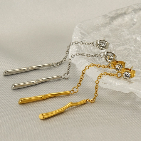 Pendientes Colgantes De Acero Inoxidable Con Diamantes De Imitación Y Borlas Largas Para Mujer Chapado En Oro De 18K