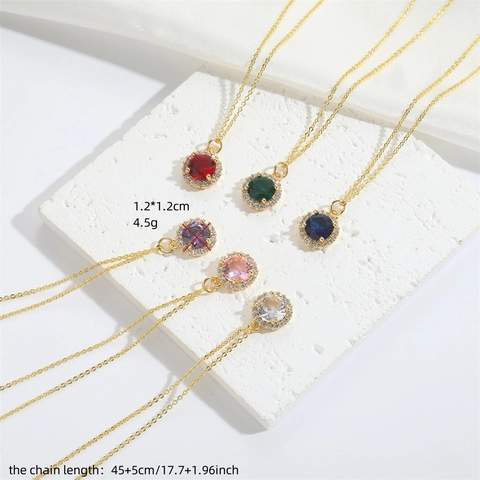 Round Zircon Halo Pendant Necklace Exquisite Copper Clavicle Chain Choker Elegant Jewelry For Women