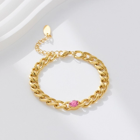 Bracelet Maille Gourmette Vintage en Acier Inoxydable Plaqué Or 18K pour Femme Avec Zircon Carré Coloré Incrusté Bijoux de Mode Cadeau