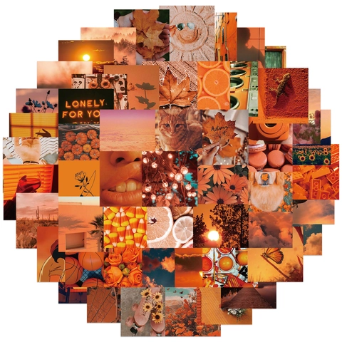 Autocollants Esthétiques Style Ins Paysage Coucher de Soleil Orange Imperméables PVC Graffiti Pour Ordinateur Valise Guitare