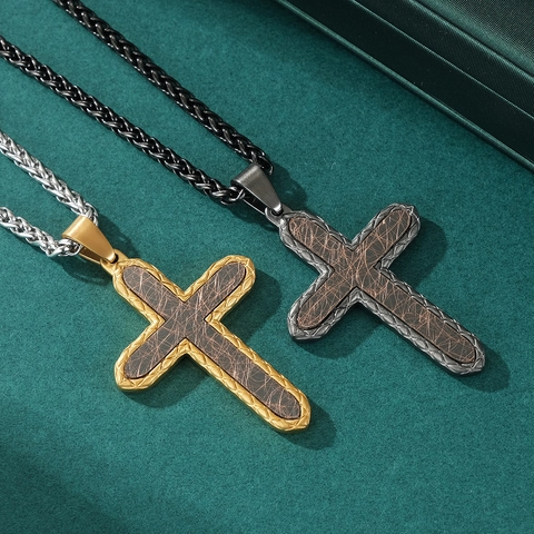 Collar Con Colgante De Cruz De Acero Inoxidable Para Hombre Joyería Religiosa Punk Retro Bicolor