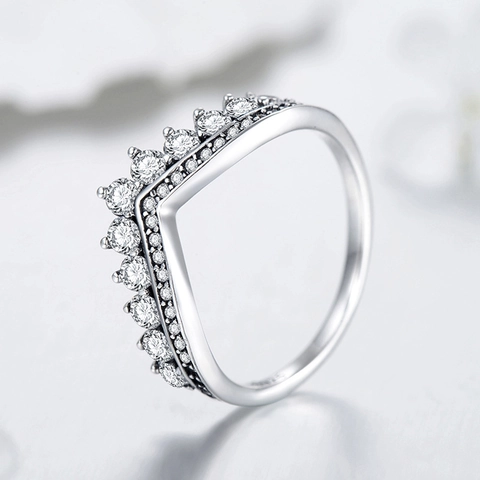 925 Sterling Silber Krone V-Form Ring Für Damen Funkelnde Zirkon Eleganter Vintage Schmuck