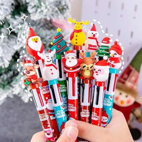 Cartoon Weihnachten Mehrfarbiger Kugelschreiber 3D Silikon Weihnachtsmann Schneemann Rentier Einziehbarer Stift Geschenk