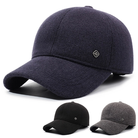 Herren Winter Wollmischung Baseballkappe Mit Ohrenklappen Fleecegefüttert Warm Winddicht Outdoor Hut