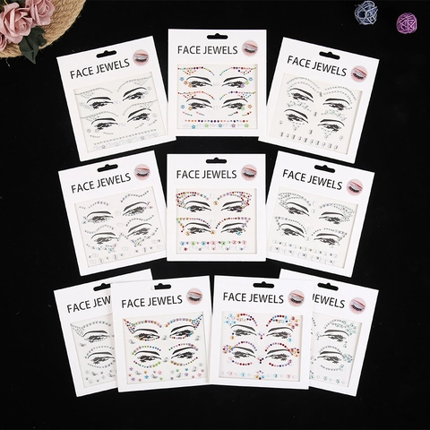 Bijoux De Visage Autocollants En Strass Acrylique Auto-Adhésif Art Corporel Pour Festival Fête Rave Maquillage Mascarade