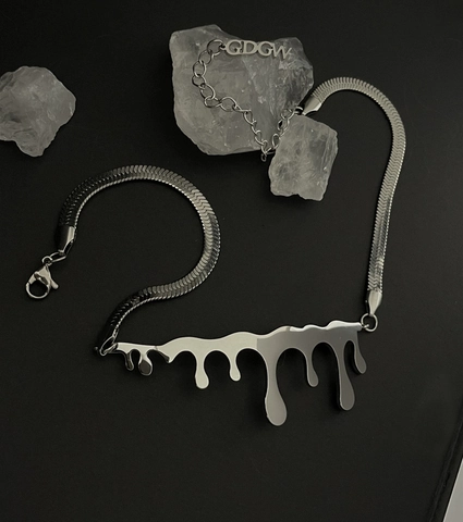 Collana Con Pendente A Goccia Liquida Acciaio Al Titanio Lava Fusa Catena A Serpente Punk Choker Per Donne Gioielli