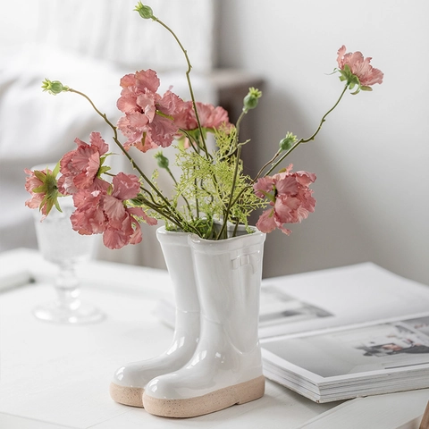 Vase En Céramique Créatif En Forme De Botte De Pluie Pot De Fleur Chaussure Minimaliste Nordique Vase De Bureau Décoratif Pour La Maison