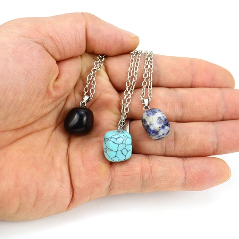 Collana Pendente Pietra Naturale Gemma Cristallo Ametista Agata Semplice Catena Lega Ferro Gioielli Donne