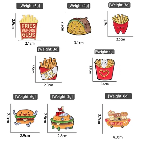 Juego De Broches De Esmalte De Comida Rápida De Dibujos Animados Aleación Hamburguesa Papas Taco Para Ropa Bolsas Joyería