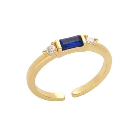 Verstelbare Open Ring Koper Verguld Rechthoekige Gekleurde Zirkonia Geometrische Lichte Luxestijl Vrouwen