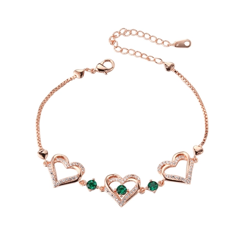 Bracelet Coeur Évidé Pour Femmes Élégant Coeurs Entrelacés Zircone Base En Cuivre Plaqué Or Bijoux Ajustables Cadeau