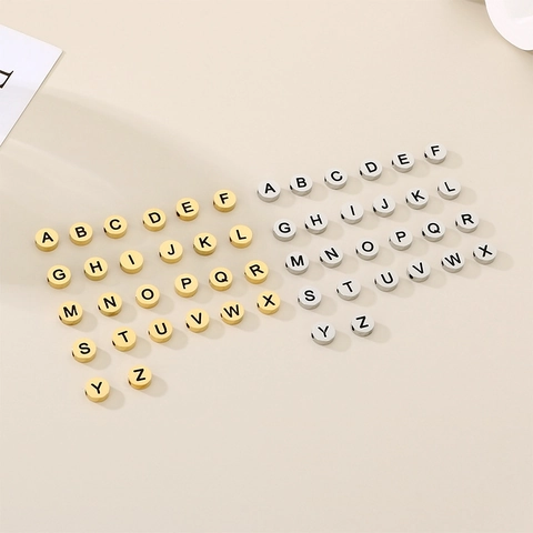 Poliertes Edelstahl Alphabet Buchstaben Runde Zwischenperlen Für DIY Schmuckherstellung Armband Halskette Handwerk