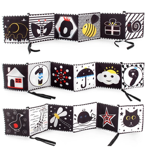 Kontrastreiches Schwarz Weiß Baby Stoffbuch Weiches Sensorisches Visuelle Stimulation Nestchen Spielzeug Neugeborene Früherziehung Tier
