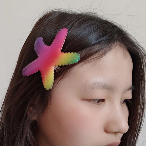 Starfish Hair Clip Sequin PU Leather Rainbow Sea Star Hairpin Duckbill Metal Clip For Girls Kids Accessories