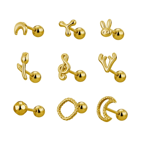 Stainless Steel Ear Cartilage Piercing Studs Screw Back Moon Star Rabbit Musical Note Minimalist Jewelry For Women
