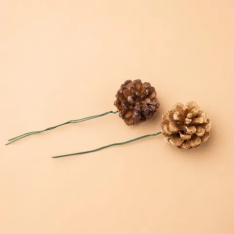 Weihnachtskiefernzapfen Dekorative Naturholz Mit Glitzer Eisen Drahtstielen Festliche Ornamente Für DIY Handwerk Kranz