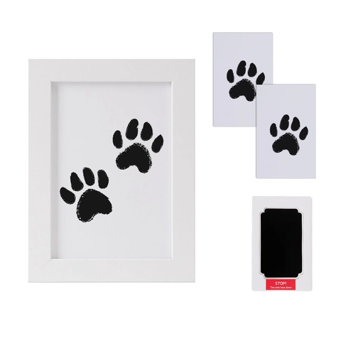 Pet Paw Print Memorial Kit Clean Touch Inkless Pad Photo Frame Wood Desktop Decor Keepsake Souvenir Dogs Cats