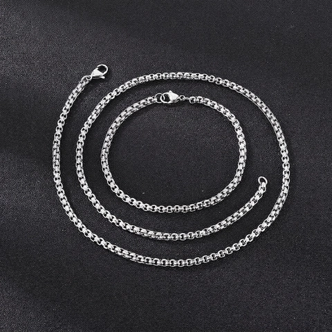 Collar De Cadena De Caja De Acero Inoxidable Pulido Geométrico Joyería Minimalista Para Hombres Mujeres Plata