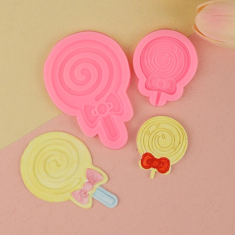 Lollipop Shape Silicone Mold With Bow Design For Fondant Chocolate DIY Baking Craft Aroma Gypsum Decoration