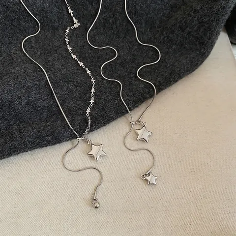 Collar Con Colgante De Estrella De Cobre Cadena Larga Para Suéter Forma Y Borla Joyería Minimalista Elegante Mujer