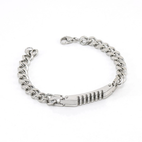 Men Curb Chain Bracelet 18K Gold Plated Stainless Steel Industrial Mechanical Bar Punk Hip Hop Fashion Bangle