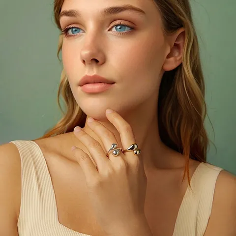 925 Sterling Zilveren Open Ring Voor Dames Minimalistisch Dubbele Waterdruppel Verstelbaar Gepolijst Geometrische Juwelen
