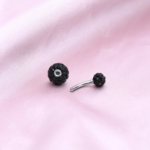Pave Rhinestone Disco Ball Belly Button Ring Stainless Steel Curved Navel Piercing Jewelry For Women Body Piercing Jewelry