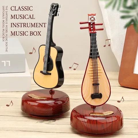 Carillon Strumento Musicale Vintage Rotante Meccanico ABS Grano Di Legno Violino Chitarra Decorazione Scrivania