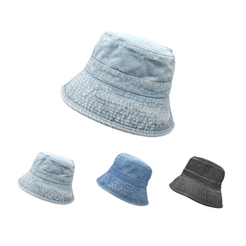Cappello Alla Pescatora In Denim Lavato Cotone Retro Protezione Solare Tesa Larga Pieghevole Casual Per Uomo Donna