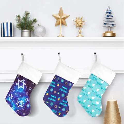 Calze Decorative Per Hanukkah In Peluche Tessuto Stella Di David Menorah Dreidel Motivo Ornamento Festivo